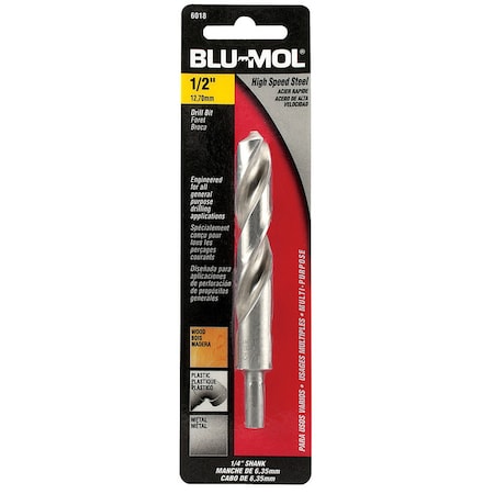 Blu-Mol Blu-Mol Xtreme 1/2 in. X 6 in. L High Speed Steel Drill Bit Round Shank 1 pc 6018